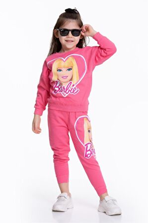 Kız Çocuk  Barbie Çiçek  Baskılı Bisiklet Yaka  Eşofman Takımı 2/8 yaş