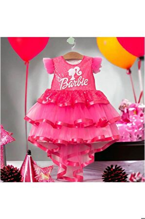 Barbie Baskılı  Kız Elbise 1/4 yaş