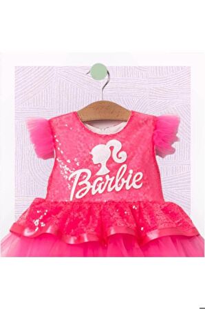 Barbie Baskılı  Kız Elbise 1/4 yaş