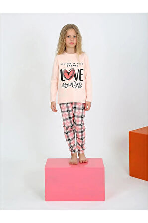 Kız Çocuk Uzun Kollu %100 Pamuklu Düğmeli Pijama Takımı 10/15 Yaş