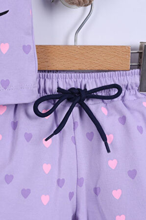 Kalp Baskılı Kız Çocuk T-Shirt Şort Takım 3/6 yaş