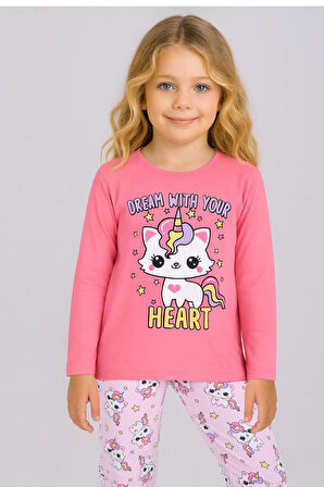 Kız Çocuk Baskılı Uzun Kollu %100 Pamuklu Pijama Takımı  2/5 Yaş