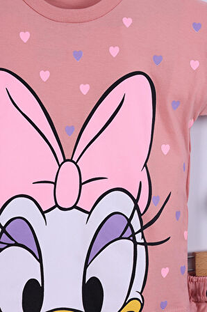 Kalp Baskılı Kız Çocuk T-Shirt Şort Takım 3/6 yaş