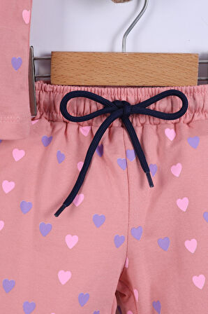 Kalp Baskılı Kız Çocuk T-Shirt Şort Takım 3/6 yaş