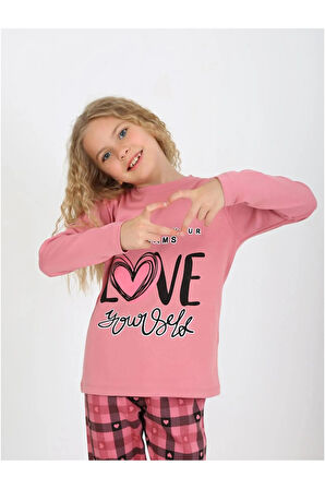 Kız Çocuk Uzun Kollu %100 Pamuklu Düğmeli Pijama Takımı 6/9 Yaş