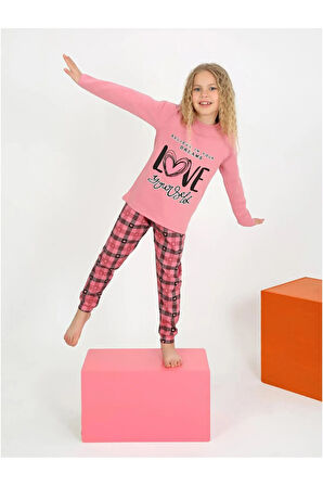 Kız Çocuk Uzun Kollu %100 Pamuklu Düğmeli Pijama Takımı 6/9 Yaş