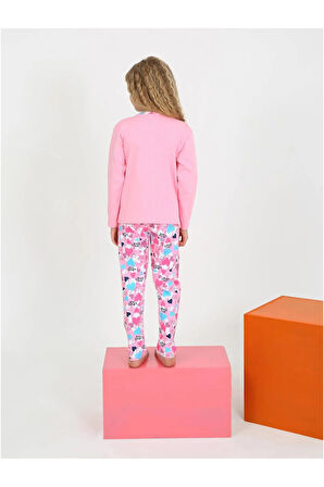 Kız Çocuk Love Me Baklı Uzun Kollu %100 Pamuklu Düğme Detaylı Pijama Takımı  6/9 Yaş
