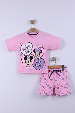 Yıldız Baskılı Kız Çocuk T-Shirt Şort Takım 3/6 yaş