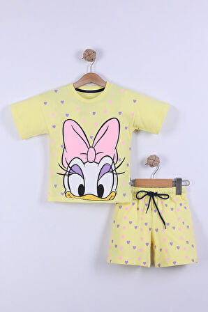 Kalp Baskılı Kız Çocuk T-Shirt Şort Takım 3/6 yaş