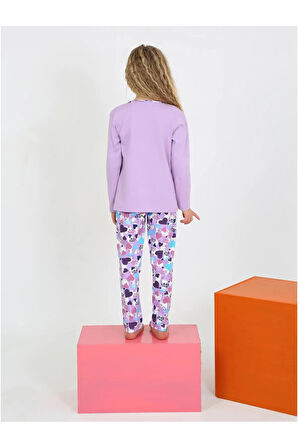 Kız Çocuk Love Me Baklı Uzun Kollu %100 Pamuklu Düğme Detaylı Pijama Takımı  10/15 Yaş