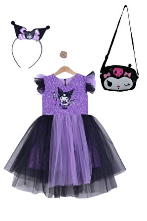 Kuromi Baskılı TaçlI Çantalı Kız Elbise 3/10 Yaş