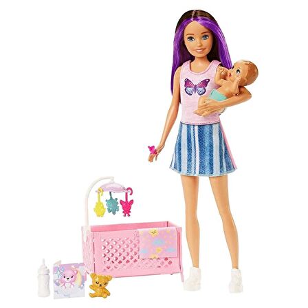 Barbie Bebek Bakıcılığı Oyun Seti - Uyku Temalı  - Açık Tenli Bebek HJY33