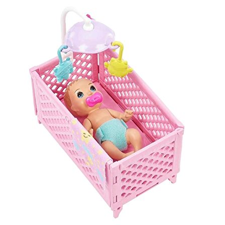 Barbie Bebek Bakıcılığı Oyun Seti - Uyku Temalı  - Açık Tenli Bebek HJY33