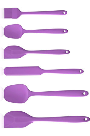 6lı Silikon Fırça Spatula Servis Takımı Yanmaz Yapışmaz Fırçası Kaşık Bıçak Spatula Seti Mor