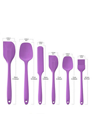 6lı Silikon Fırça Spatula Servis Takımı Yanmaz Yapışmaz Fırçası Kaşık Bıçak Spatula Seti Mor