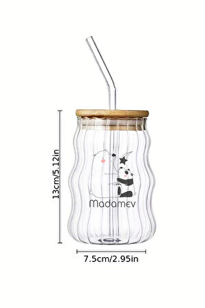 4'lü Bambu Kapaklı Sukabağı Latte İskandinav Cam Pipetli Bardak Kahve Kokteyl Sunum Bardağı 400ml