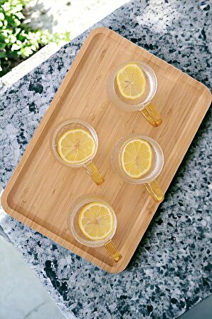 2li Büyük Boy Gourmet Bambu Kahvaltı Tabağı Pasta Servis Sunum Tepsi İkramlık Ahşap Tabak 36X24 Set