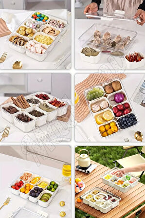 Tilbe Home 8 Bölmeli Taşınabilir Kilit Kapaklı Saklama Kabı Kahvaltılık Organizer Piknik Seti Gıda Kutusu