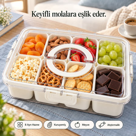 Tilbe Home 8 Bölmeli Taşınabilir Kilit Kapaklı Saklama Kabı Kahvaltılık Organizer Piknik Seti Gıda Kutusu