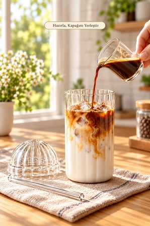 2'li Kubbe Kapaklı Pipetli Bardak Isıya Dayanıklı EggGlass İskandinav Kahve Sunum Bardağı 430ml Set