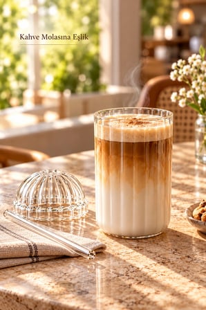 2'li Kubbe Kapaklı Pipetli Bardak Isıya Dayanıklı EggGlass İskandinav Kahve Sunum Bardağı 430ml Set