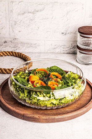 Tilbe Home Rustik El Yapımı Cam Salata Kasesi Büyük Boy Sunum Kasesi Meyve Makarna Çerez Servis Kabı
