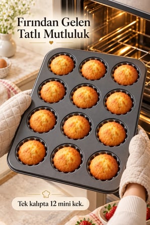 12'li Gül Kabartma Muffin Kalıbı Yapışmaz Cupcake Kek Kapsül Brownie Fırın Tepsisi Paslanmaz Siyah