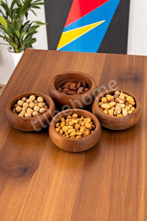 Tilbe Home 4lü Ahşap Kase Çerezlik Kuruyemiş Sunumluk Natural Sofra Sunum Kahvaltılık Kase Seti
