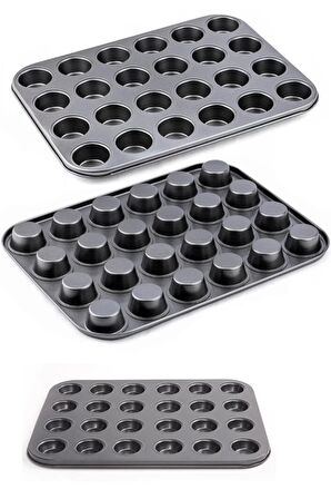 Muffin Kalıbı 24'lü Mini + 12'li Büyük Cupcake Kek Kapsülü Yanmaz Yapışmaz Baking Pan Fırın Kalıbı