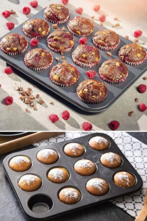 Muffin Kalıbı 24'lü Mini + 12'li Büyük Cupcake Kek Kapsülü Yanmaz Yapışmaz Baking Pan Fırın Kalıbı