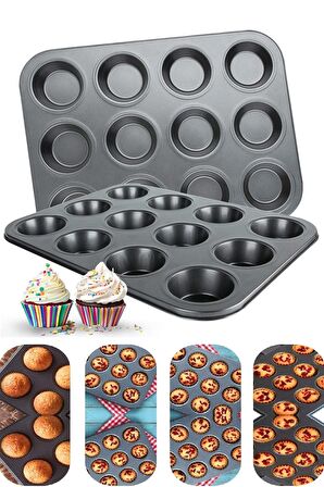 Muffin Kalıbı 24'lü Mini + 12'li Büyük Cupcake Kek Kapsülü Yanmaz Yapışmaz Baking Pan Fırın Kalıbı