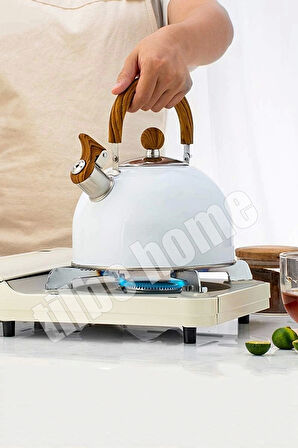 Tilbe Home 3 Litre Düdüklü Çaydanlık İskandinav Ahşap Su Isıtıcı Islık Çalan Çaydanlık Kettle Demlik Çay Potu
