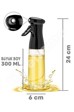 Büyük Sprey Yağdanlık, Airfryer Püskürtmeli Sprey Cam Şişe Ayçiçek Zeytinyağı Sirkelik 300 ml