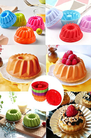 Madamev 6'lı Silikon Muffin Kek Kapsülü Yeniden Kullanılabilir Göbekli Cupcake Browni Kek Kalıbı Renkli