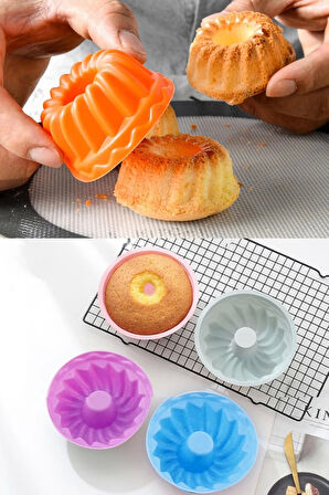 Madamev 6'lı Silikon Muffin Kek Kapsülü Yeniden Kullanılabilir Göbekli Cupcake Browni Kek Kalıbı Renkli
