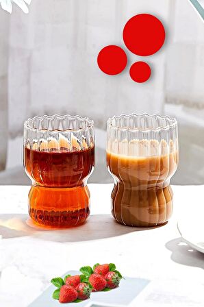 4'lü İskandinav Midi Vintage Burgulu Tarz Bardak Kahve Sunum 380 ml. Isıya Dayanıklı Cam Bardağı