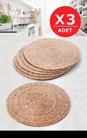 Tilbe Home 3lü Bambu Rattan El Yapımı Amerikan Servis Hasır Supla Masa Sofra Düzenleyici Tabak Altlığı