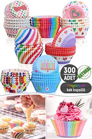 300lü Büyük Boy Muffin Kek Kapsülü Mini Muffin Kağıdı Cupcake Browni Kek Kalıbı Renkli Yapışmaz Set