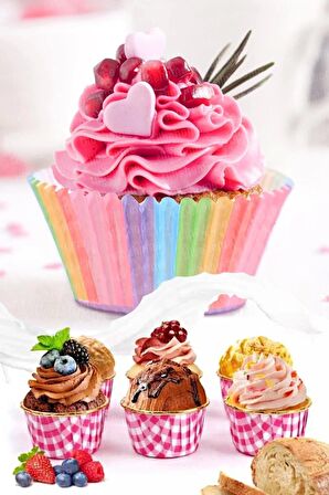 300lü Büyük Boy Muffin Kek Kapsülü Mini Muffin Kağıdı Cupcake Browni Kek Kalıbı Renkli Yapışmaz Set