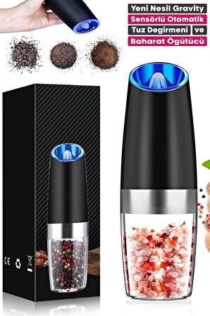 Gravity Otomatik Karabiber Tuz Değirmeni Seramik Bıçaklı Baharat Öğütücü LED Işıklı 5 Kademeli