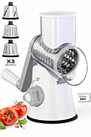 Tilbe Home Vegetable Grinder Eko Kollu Rende Öğütücü Dilimleyici 3 Çelik Bıçaklı Sebze Doğrayıcı Mutfak Robotu