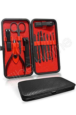 Tilbe Home 12 Parça Çantalı Manikür Pedikür Seti El Ayak Tırnak Bakım Seti Cımbız Makas Siyah Nokta Temizleme