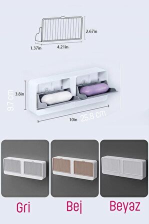 2 Bölmeli Su Tutmaz Katı Sabunluk Güçlü Yapışkanlı Duvara Monte Mutfak Banyo Organizeri Kahve