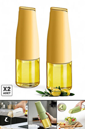 Tilbe Home 2li Fonksiyonlu Cam Yağdanlık 500ml Soft Yerçekimi Otomatik Kapak Damlatmayan Ağızlı Yağlık Sosluk