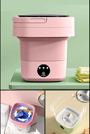 Tilbe Home Katlanır Mini Çamaşır Makinesi Pembe Taşınabilir Retro Silikon Çorap İç Çamaşırı Yıkayıcı 10 lt