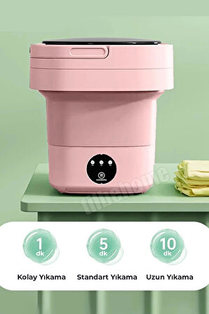 Tilbe Home Katlanır Mini Çamaşır Makinesi Pembe Taşınabilir Retro Silikon Çorap İç Çamaşırı Yıkayıcı 10 lt