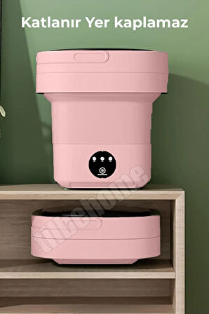 Tilbe Home Katlanır Mini Çamaşır Makinesi Pembe Taşınabilir Retro Silikon Çorap İç Çamaşırı Yıkayıcı 10 lt