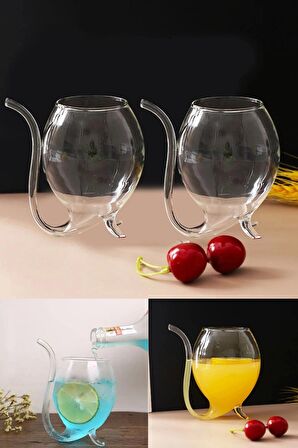 2li Retro Pipetli Stil Bardak Flüt Dekor Soğuk Sıcak Meşrubat Kokteyl Bardağı Dayanıklı Cam Bardak