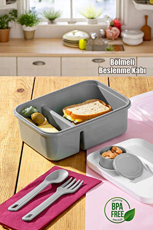 Tilbe Home Kendinden Kaşık Çatallı Sosluklu Bölmeli Beslenme Kabı - Taşınabilir Lunch Box Color