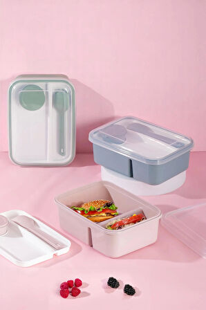 Tilbe Home Kendinden Kaşık Çatallı Sosluklu Bölmeli Beslenme Kabı - Taşınabilir Lunch Box Color